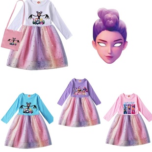 猎魔女团 Kpop Demon Hunter 卡通印花童装女装春秋季节日连衣裙