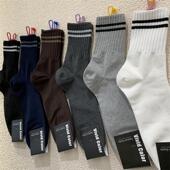 新款 vivid color韩国东大门2025春季 男袜子条纹束腰运动风中筒袜