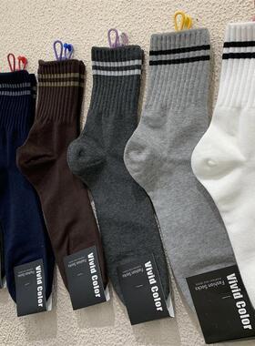vivid color韩国东大门2025春季新款男袜子条纹束腰运动风中筒袜