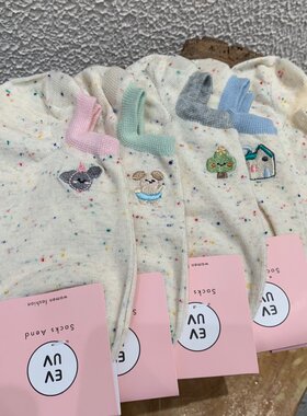 乳白色系网红女袜点子纱刺绣卡通大树房子拼色袜边隐形不掉跟船袜