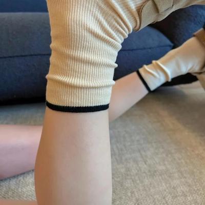 拼色坑条棉质中筒堆堆袜女