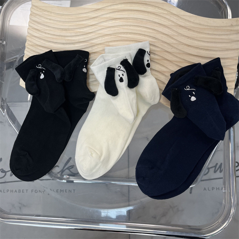 韩国东大门立体狗狗耳朵短筒女袜