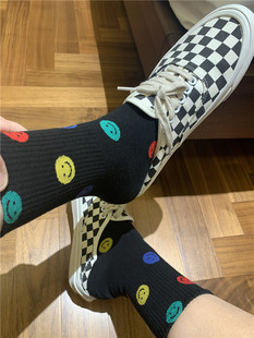 新款 韩国女袜子东大门春季 甜美彩色空心笑脸学生束腰运动袜中筒袜