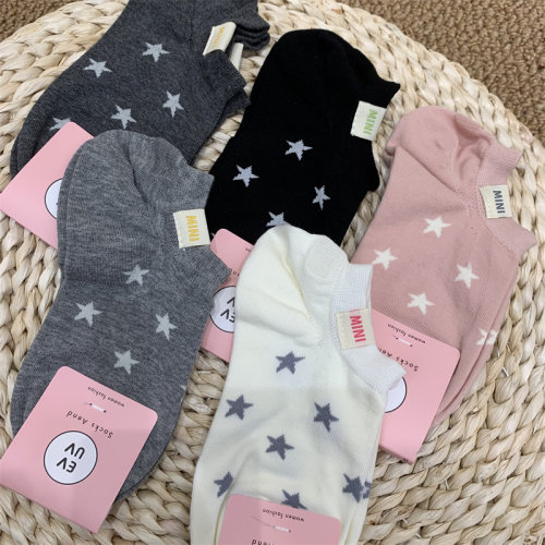 甜美学院风棉质女袜子夏季新款网红款透气五角星布标签低帮短筒袜