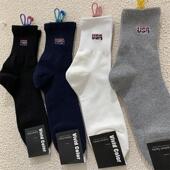 束腰棉质运动男袜子韩国东大门vivid街头字母USA网红款 百搭中筒袜