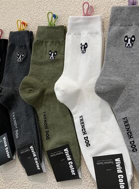 vivid color韩国东大门春季新款男袜子英伦风卡通小狗字母中筒袜