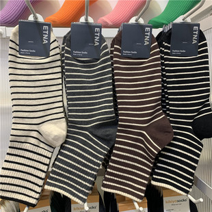 现货ETNA韩国男袜东大门秋季 街头百搭条纹束腰运动棉质中筒袜 新款