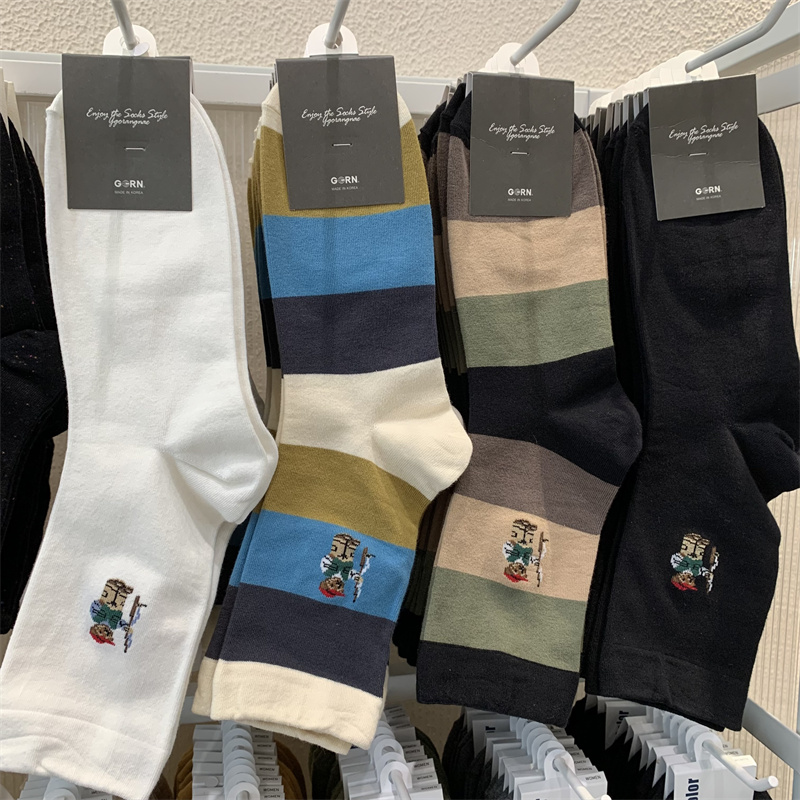 ggorangnae条纹小熊中筒男袜