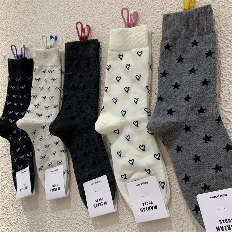 韩东大门秋冬新款女袜网红款波点蝴蝶结五角星爱心棉质透气中筒袜,女士内衣/男士内衣/家居服,中筒袜,淘宝优惠券,粉丝福利购,淘宝优惠卷