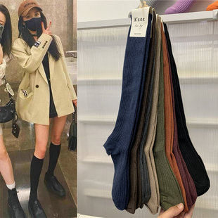 韩国东大门女袜2022秋冬新款 搭配单品竖条纹防掉长筒小腿袜 服装