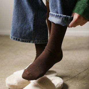 NA韩国东大门2022秋冬新款 棉质加长中筒袜子女 长筒竖条纹纯色净版