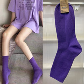 韩国东大门2023春季 新款 糖果色简约纯色坑条棉质透气百搭中筒袜