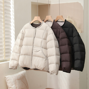 短款羽绒服女2025新款小个子爆款韩版宽松圆领白鸭绒加厚冬季外套