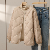 菱格无领轻薄短款 羽绒服女2025年新款 小个子白鸭绒棒球服外套内胆