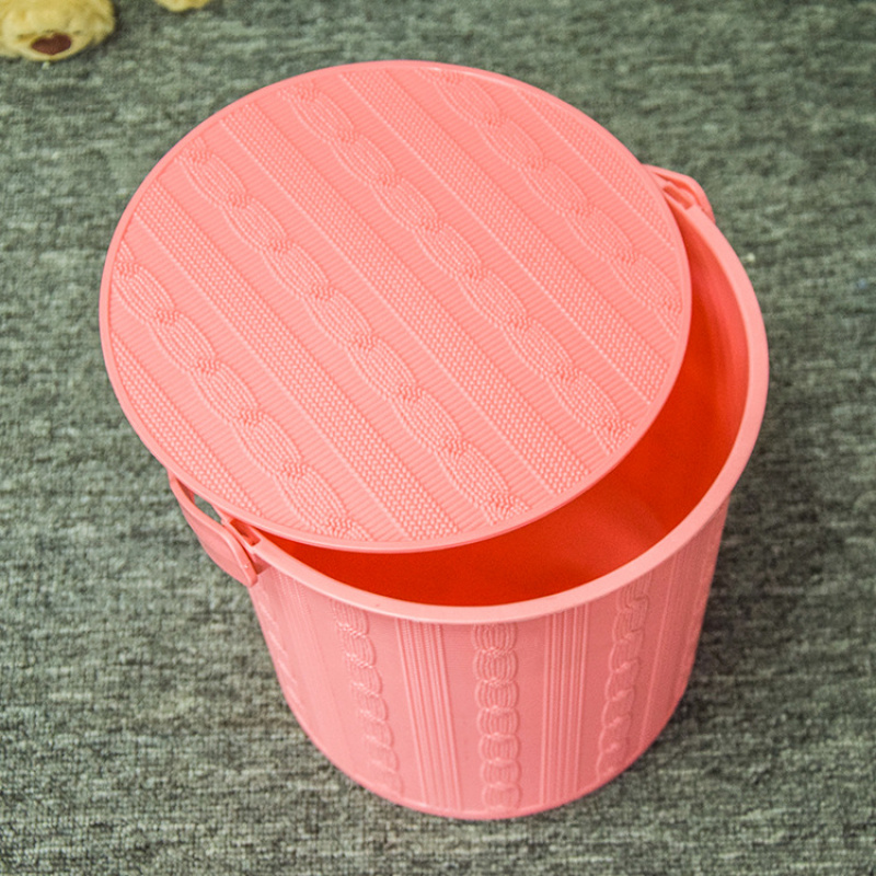 彩色塑料圆筒带盖手提杂物储物凳