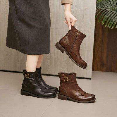 牛皮短靴女真皮英伦风子马丁靴