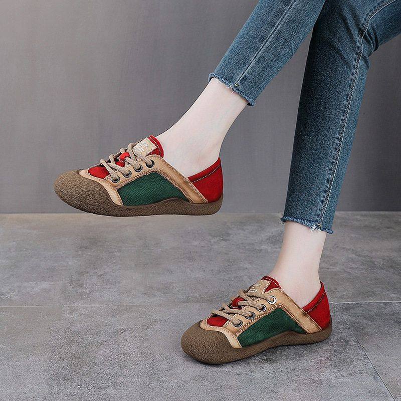 单鞋萌鞋女丑皮鞋休闲鞋春秋季新款拼接文艺撞色范小头层牛皮平底,女鞋,浅口单鞋,淘宝优惠券,粉丝福利购,淘宝优惠卷