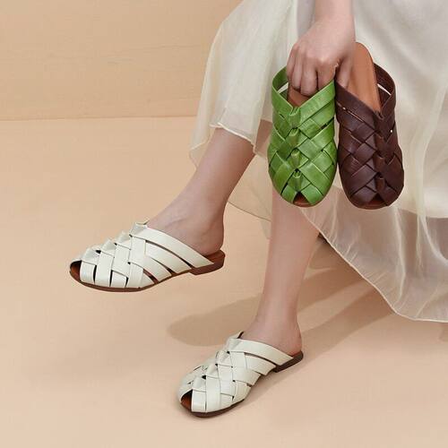 龍林2026春夏新款仙女风韩版镂空透气一脚蹬拖鞋手工编织擦色女鞋