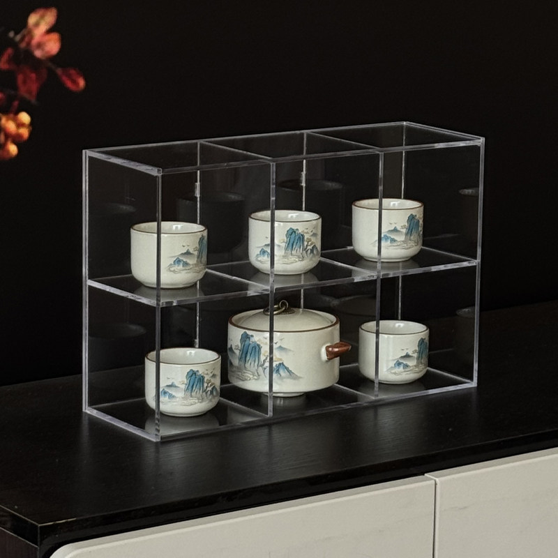 亚克力透明格子架水杯马克杯展示架茶壶茶具多宝格桌面置物架定做