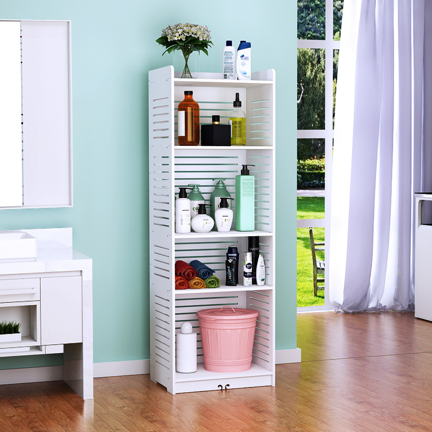 卫生间置物架落地架子储物架夹缝柜洗手间厕所浴室收纳架层距可调,收纳整理,整理架/置物架/收纳架,淘宝优惠券,粉丝福利购,淘宝优惠卷