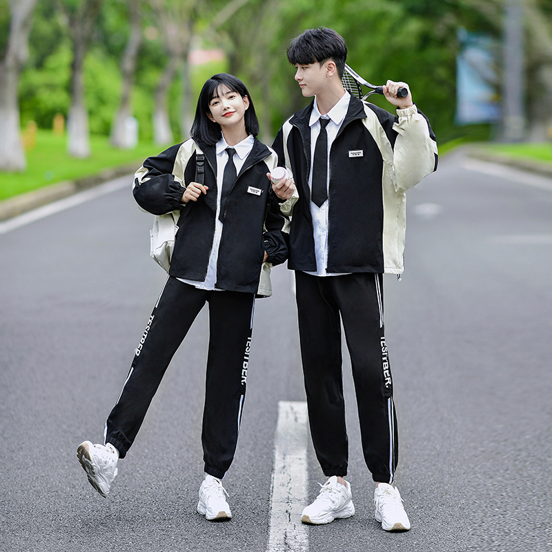 班服初中生秋季外套英伦风学院风学生三件套黑色冲锋衣运动会校服