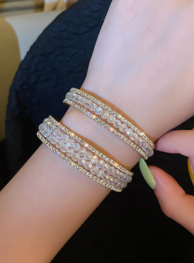 时尚几何人造水晶款镶钻开口手环