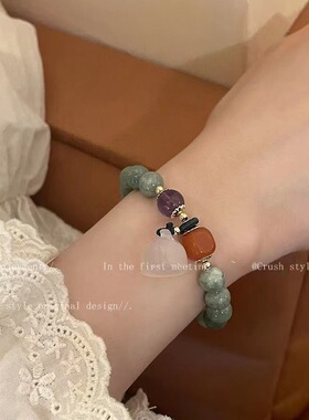 新中式平安扣莲花手链女