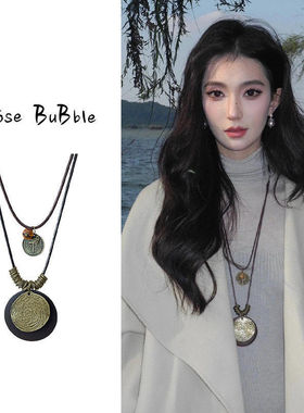 圆形蝴蝶结吊坠项链简约轻奢气质