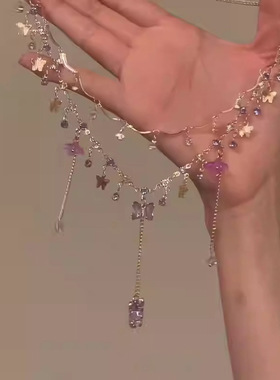 超闪双层花朵蝴蝶项链夏季高级感