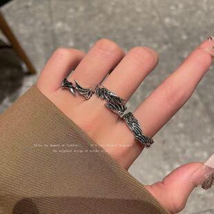 暗黑百搭恶魔与天使戒指复古情侣对戒高级哥特风个性 黑色戒指