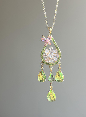 锆石花朵蝴蝶吊坠项链小清新气质