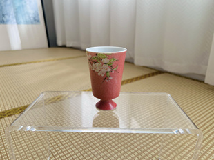 主人杯 见欢集 釉下五彩桃花红地垂丝海棠高足直口杯 酒杯 品茗杯