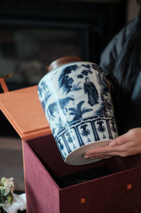 景德镇见欢集仿元青花萧何月下追韩信大号密封茶叶罐