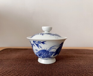 见欢集 青花文人宋画鹌鹑双安图两才盖碗 安居乐业高端茶具礼品