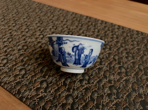 见欢集柴窑康熙青花人物海屋添筹茶碗 主人杯 茶园 景德镇陶瓷