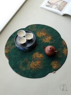 见欢集慢蓝东篱下香云纱菊花茶席防水防烫茶桌垫景德镇陶瓷礼品