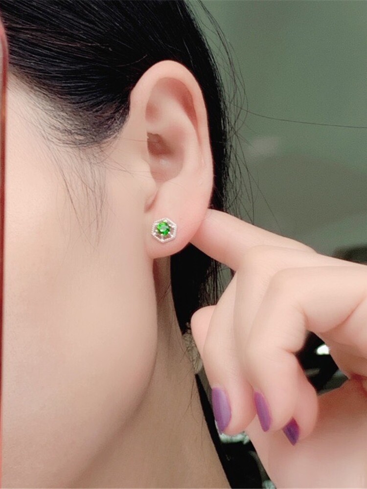 여자를위한  S  도금 18K 골드 상감 천연 DIOPSIDE 귀걸이 녹색  귀걸이 보석 귀걸이