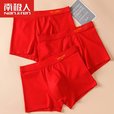 大红色纯棉内裤男士鸿运平角裤衩