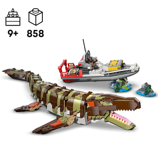 Jurassic World积木侏罗纪恐龙76974积木沧龙与航船任务拼装玩具