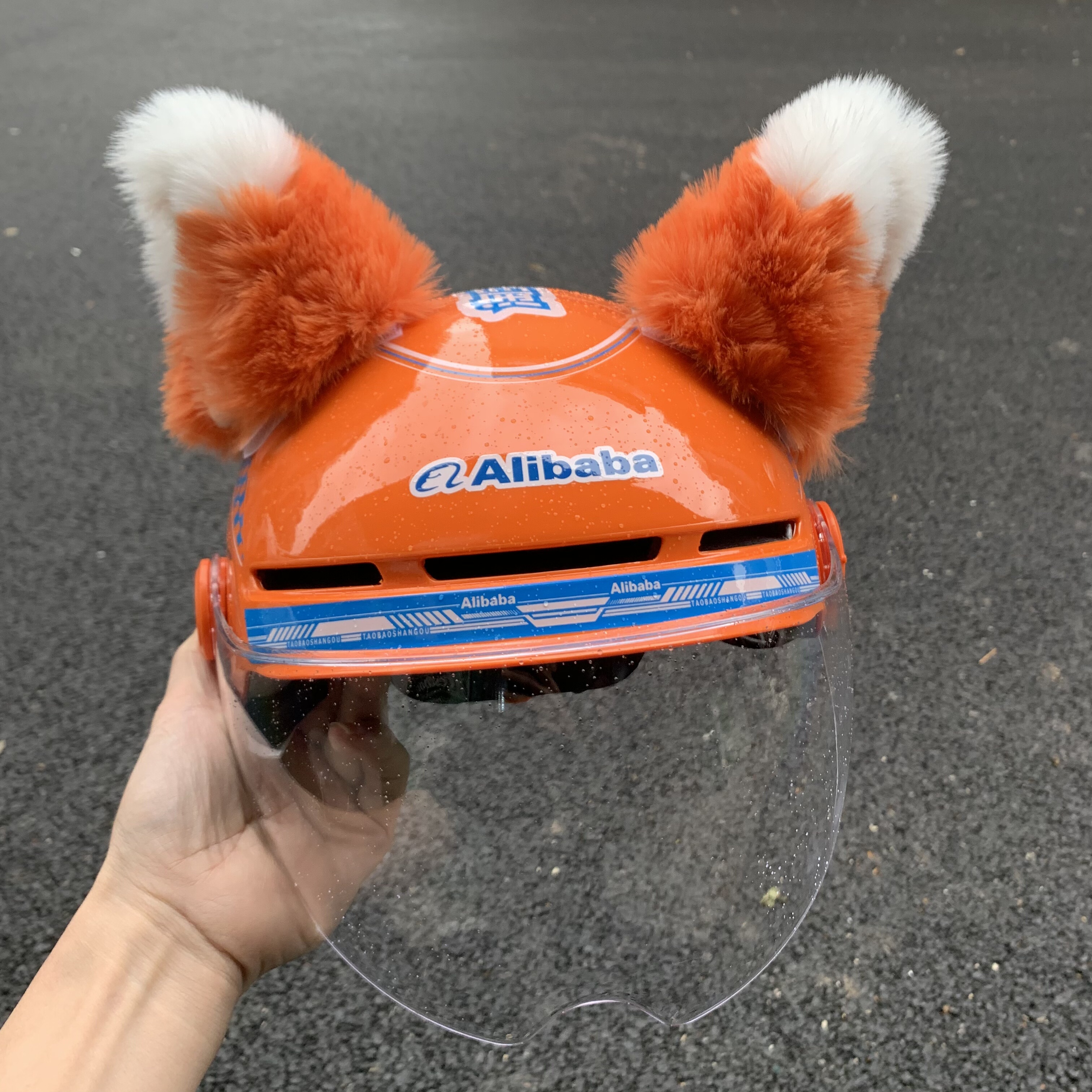 新款闪购头盔装饰橙色耳朵摩托车电动车外卖可爱装饰滑雪美团公仔