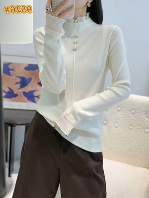 2025冬新款半高领拼纱羊毛毛衣打底衫女内搭修身显瘦保暖针织上衣