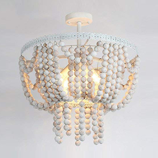 美式 铁艺咖啡厅餐厅会所温馨儿童房卧室吸顶灯 仿古木珠灯北欧风格