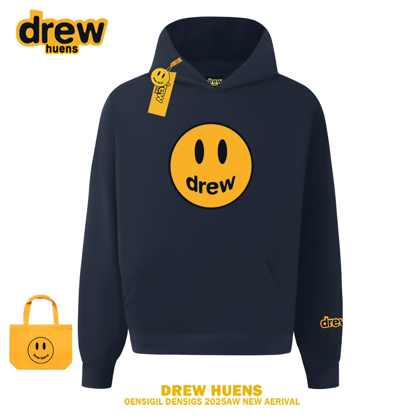 Drew美式潮牌笑脸印花连帽卫衣