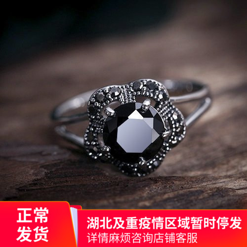 韩版复古泰银镀纯银锆石山茶花梅花人工黑玛瑙戒指指环女礼物包邮在类目 饰品/流行首饰/时尚饰品新, 戒指/指环中 - 来自Buy2taobao.com提供专业的淘宝代购服务