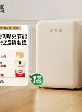 HCK哈士奇小吐司2.0复古冰箱一级能效迷你家用客厅办公室冷冻保鲜