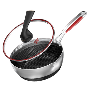 康巴赫不粘锅小炒锅家用不锈钢蜂窝炒菜锅平底锅电磁炉燃气灶专用