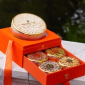 红丝绒双层五拼滋补品礼盒紫色蛋糕盒燕窝洋参节日送礼