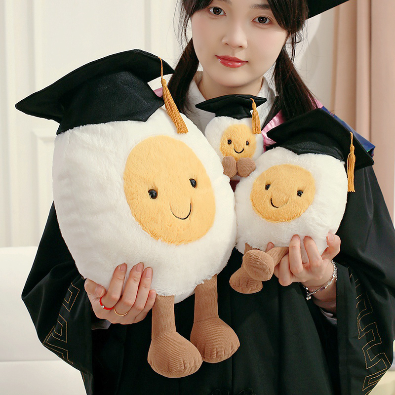 毕业季博士帽水煮蛋玩偶鸡蛋公仔抱枕博士帽小熊毕业礼物毛绒玩具