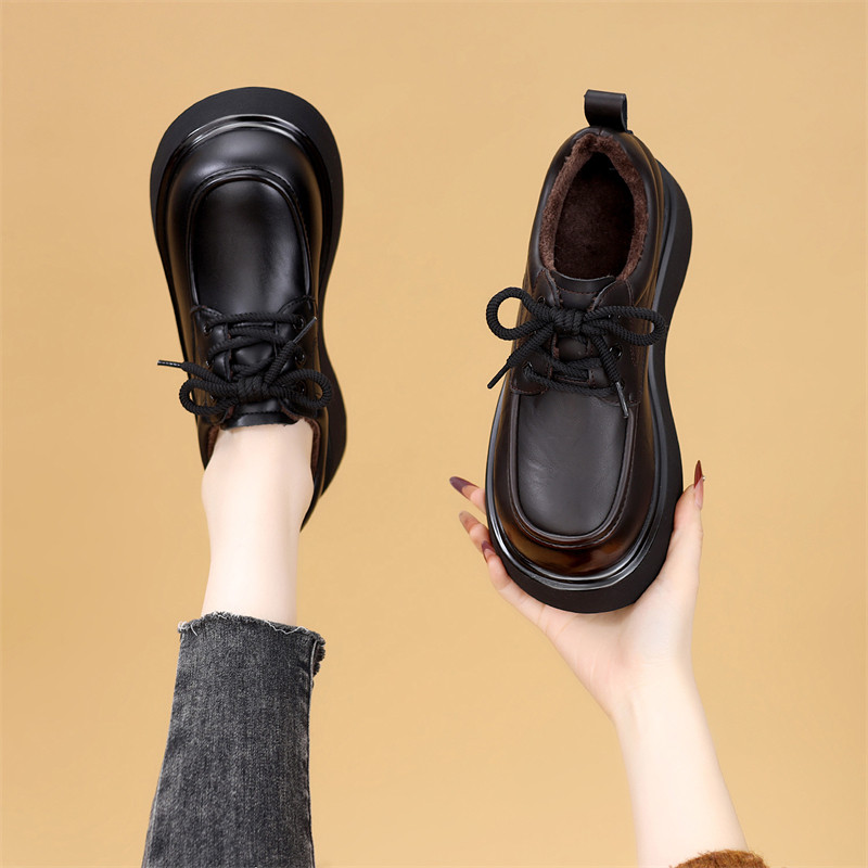 韩版厚底小皮鞋女2025年秋冬新款增高洋气乐福鞋防水百搭软底棉鞋,女鞋,乐福鞋（豆豆鞋）,淘宝优惠券,粉丝福利购,淘宝优惠卷