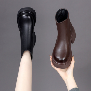 英伦风厚底马丁靴女2025年秋冬新款 棉靴 软底增高短靴拉链网红爆款